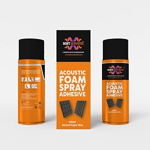 mmt acoustix super spray adhesive  sticks acoustic foam carpet fabric wall panels amp wood  multipurpose amp quick dry  super strong aerosol spray glue 450 ml pack of 6