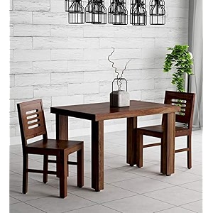 sheesham wood 2 seater dining table 2 chairs without cushion  wooden dining room set dinner table furniture for living room home restaurant - teak finish