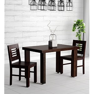 sheesham wood 2 seater dining table 2 chairs without cushion  wooden dining room set dinner table furniture for living room home restaurant - walnut finish