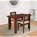 Sheesham Wood 2 Seater Dining Table with 2 Cushion Chairs | Wooden Dining Room Set Dinner Table Furniture for Living Room Home Restaurant - Mahogany Finish
