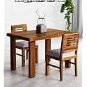 Sheesham Wood 2 Seater Dining Table with 2 Cushion Chairs | Wooden Dining Room Set Dinner Table Furniture for Living Room Home Restaurant - Teak Finish