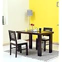 Sheesham Wood 2 Seater Dining Table with 2 Cushion Chairs | Wooden Dining Room Set Dinner Table Furniture for Living Room Home Restaurant - Walnut Finish