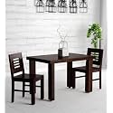 Sheesham Wood 2 Seater Dining Table 2 Chairs Without Cushion | Wooden Dining Room Set Dinner Table Furniture for Living Room Home Restaurant - Walnut Finish