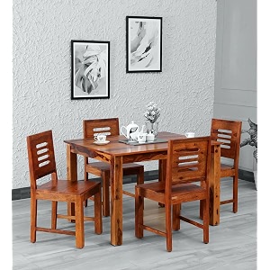 sheesham wood 4 seater dining table with wooden top chair four seater wooden dining room set dinner table furniture for living room home restaurant honey finish