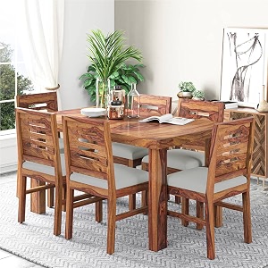 sheesham wood 6 seater dining table with cushion chair six seater wooden dining room set dinner table furniture for living room home restaurant teak