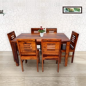 sheesham wood 6 seater dining table with cushion chair six seater wooden dining room set dinner table furniture for living room home restaurant honey finish