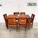 Sheesham Wood 6 Seater Dining Table with Cushion Chair Six Seater Wooden Dining Room Set Dinner Table Furniture for Living Room Home Restaurant (Honey Finish)