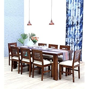 sheesham wood 8 seater dining table with cushion chairs wooden dining chair and table set for dinner room  solid wood dining room sets for home restaurant - provincial teak finish