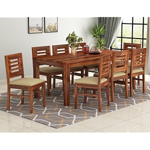 sheesham wood 8 seater dining table with cushion chairs wooden dining chair and table set for dinner room  solid wood dining room sets for home restaurant - honey finish
