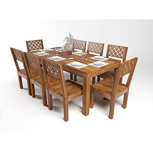 sheesham wood 8 seater dining table with chairs wooden dining chair and table set for dinner room  solid wood dining room sets for home restaurant - natural teak