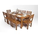 Sheesham Wood 8 Seater Dining Table with Chairs Wooden Dining Chair and Table Set for Dinner Room || Solid Wood Dining Room Sets for Home Restaurant - Natural Teak
