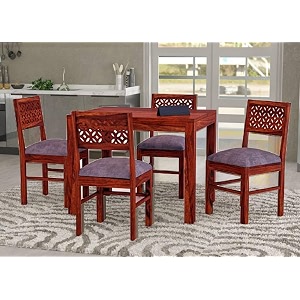 sheesham wood cnc cutting 4 seater dining table with cushion chair four seater wooden dining room set dinner table furniture for living room home restaurant mahogany