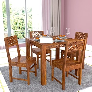 sheesham wood cnc 4 seater dining table 4 chairs with top  wooden dining room sets dinner table furniture for living room home hotels - teak finish