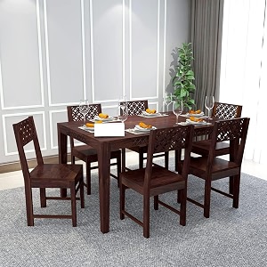 sheesham wood cnc 6 seater dining table 6 chairs without cushion  wooden dining room set dinner table furniture for living room home hotels - mahogany finish
