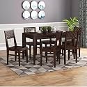 Sheesham Wood CNC 6 Seater Dining Table 6 Chairs Without Cushion | Wooden Dining Room Set Dinner Table Furniture for Living Room Home Hotels - Walnut Finish