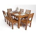 Sheesham Wood CNC 6 Seater Dining Table 6 Chairs Without Cushion | Wooden Dining Room Set Dinner Table Furniture for Living Room Home Hotels - Honey Finish