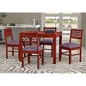 Sheesham Wood CNC Cutting 4 Seater Dining Table with Cushion Chair Four Seater Wooden Dining Room Set Dinner Table Furniture for Living Room Home Restaurant (Mahogany)