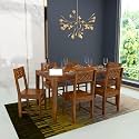 Sheesham Wood CNC 6 Seater Dining Table 6 Chairs Without Cushion | Wooden Dining Room Set Dinner Table Furniture for Living Room Home Hotels - Teak Finish