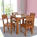 Sheesham Wood CNC 4 Seater Dining Table 4 Chairs with Top | Wooden Dining Room Sets Dinner Table Furniture for Living Room Home Hotels - Teak Finish