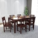 Sheesham Wood CNC 6 Seater Dining Table 6 Chairs Without Cushion | Wooden Dining Room Set Dinner Table Furniture for Living Room Home Hotels - Mahogany Finish