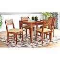 Sheesham Wood CNC 4 Seater Dining Table 4 Chairs with Cushion | Wooden Dining Room Sets Dinner Table Furniture for Living Room Home Hotels - Teak Finish