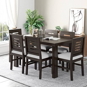 sheesham wood urban 6 seater dining table 6 chairs without cushion  wooden dining room sets dinner table furniture for living room home hotels - walnut finish