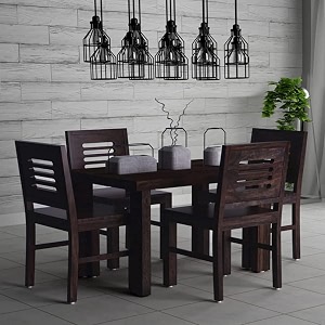 sheesham wood urban 4 seater dining table 4 chairs without cushion  wooden dining room sets dinner table furniture for living room home hotels - walnut finish