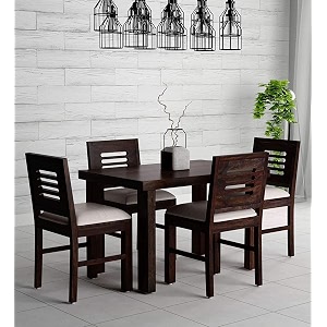 sheesham wood urban 4 seater dining table 4 chairs with cushion  wooden dining room sets dinner table furniture for living room home hotels - walnut finish