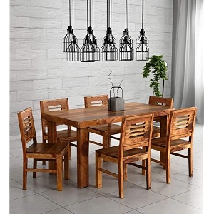 sheesham wood urban 6 seater dining table 6 chairs without cushion  wooden dining room sets dinner table furniture for living room home hotels - teak finish
