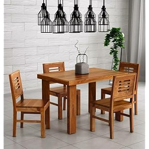 sheesham wood urban 4 seater dining table 4 chairs without cushion  wooden dining room sets dinner table furniture for living room home hotels - teak finish