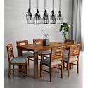 Sheesham Wood Urban 6 Seater Dining Table 6 Chairs with Cushion | Wooden Dining Room Sets Dinner Table Furniture for Living Room Home Hotels - Teak Finish