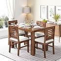 Sheesham Wood Urban 4 Seater Dining Table 4 Chairs with Cushion | Wooden Dining Room Sets Dinner Table Furniture for Living Room Home Hotels - Teak Finish