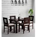 Sheesham Wood Urban 4 Seater Dining Table 4 Chairs with Cushion | Wooden Dining Room Sets Dinner Table Furniture for Living Room Home Hotels - Walnut Finish