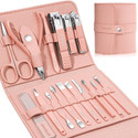 moan's 16 pcs of manicure kit with stylish leather case for body gromming(multicolor)