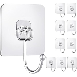 10 pcs square wall hanging hooks without drilling  stainless steel sticker hooks for walls  rustproof wall hanger without nails  self-adhesive wall hooks for kitchen living rooms closets