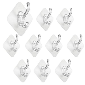 10 pcs-wall hooks for secure hanging  quick setup amp removal sticker hooks for walls  waterproof amp no damage wall hanging hook without drilling  invisible plastic self adhesive wall hook