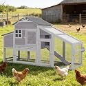 Mobile Chicken Coop with Wheels, Wooden Chicken House with Run, Large Hen Cage with UV Proof Roof and Leak-Proof Tray, Outdoor Chicken Coops with Nesting Box for 2-4 Chickens (Grey)