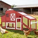Mobile Chicken Coop with Wheels, Wooden Chicken House with Run, Large Hen Cage with UV Proof Roof and Leak-Proof Tray, Outdoor Chicken Coops with Nesting Box for 2-4 Chickens (Red)