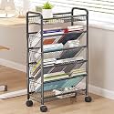 Mobile Rolling Book Cart Shelf Nizer - Black Metal Compact Desk Storage Trolley for Narrow Spaces Multi-Functional Rolling Bookshelf On Wheels for Home & Office Use,Black-6 Tier