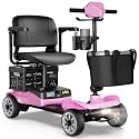 Mobility Scooter for Adults with Spare Battery – 24.8 Miles Total Range, 4-Wheel Foldable Portable Motorized Scooter, 330 lbs Capacity, Dual Baskets, Cup &amp; Phone Holder, Pink