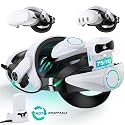 Mocagen Head Strap for Meta Quest 3S/Quest 3/Quest 2 with 2 * 7500mAh Battery Pack & Charger Dock, Extra Time 6-8H, Enhance Comfort VR Headset Accessories