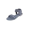 Mochi Women Denim Beaded Slingback Casual Sandals
