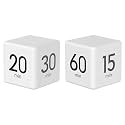 Mockery Cube Kitchen Timer Gravity Sensor Flip Cube Countdown Timer 2.6 Inch Kids Square Workout Exercise Timer15-20-30-60 Minutes for Time Management (White)