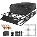 Mockins 64"x39"x6" Extendable Heavy Duty Roof Rack Basket &amp; 16 Cu Ft Waterproof Cargo Bag for Top of Car | 250 Lbs Capacity Steel Rooftop Cargo Carrier for Top of Vehicle with Roof Basket Accessories