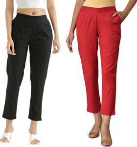 MODACasa Regular Fit Women Black Red Trousers