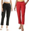 MODACasa Regular Fit Women Black Red Trousers