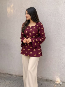 MODAMIA Formal Printed Women Maroon Top
