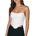 Modegal Women's Strapless Boned Mesh Bustier Corset Bodyshaper Crop Top