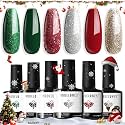 modelones Christmas Glitter Gel Nail Polish, 6 Pcs Red Green Gold Silver