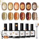 modelones Fall Cat Eye Gel Nail Polish Set Yellow Gold Orange Brown Nude